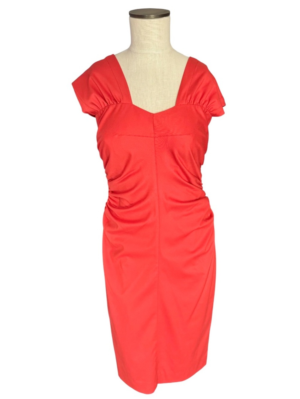ROBERT RODRIGUEZ Tomato Red Ruched Gathered Short Sleeve Sheath Dress Sz 6